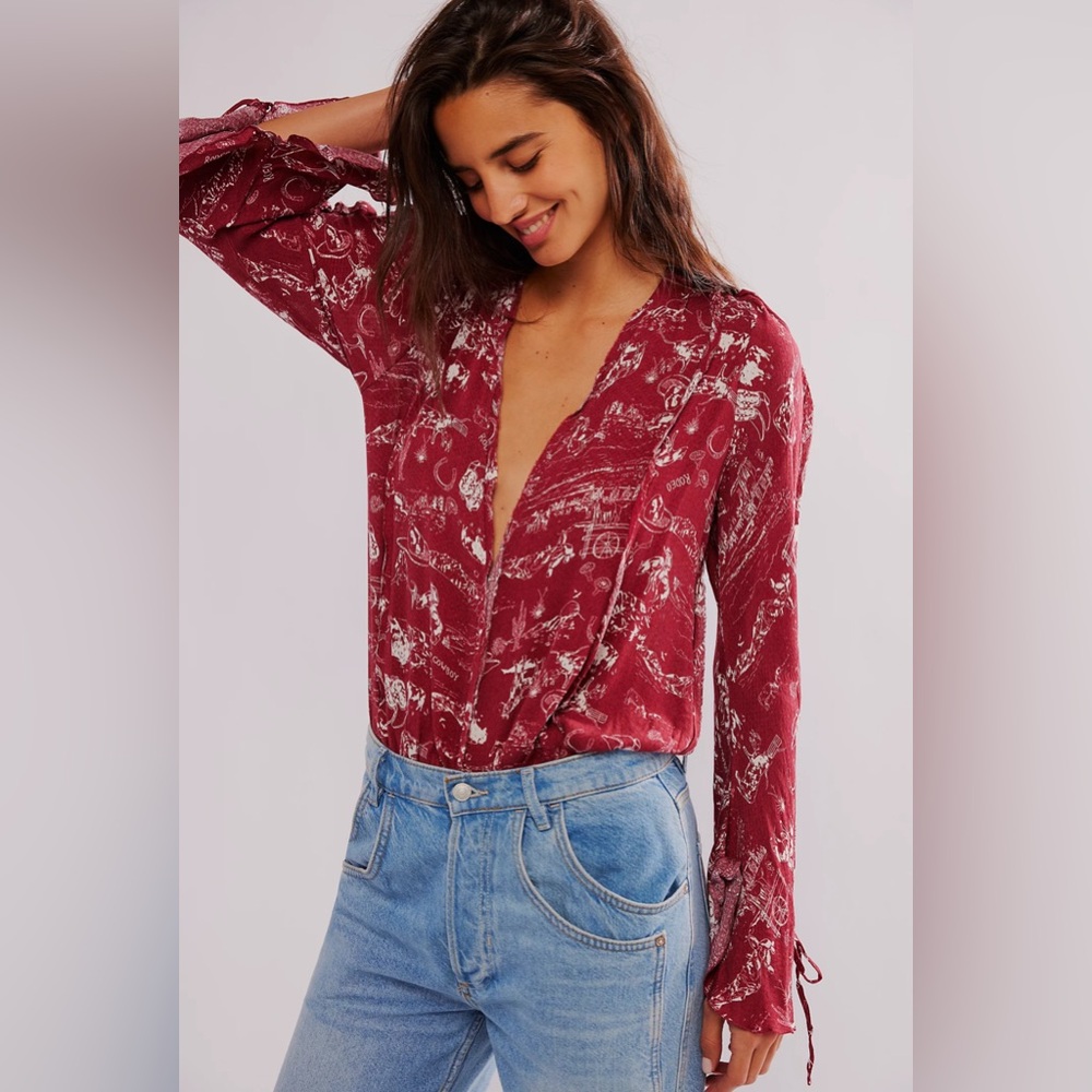 Free People Intimately Everything’s Rosy Bodysuit Burgundy Size Small
